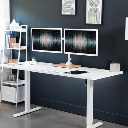 VIVO Dual Monitor Desk Stand for 13 to 32 inch Screens, STAND-V002FD-W | Articulating, Freestanding Adjustable Monitor Arm, White with Wood Base, Computer Stand for 2 Monitors, Holds 22 lbs Each