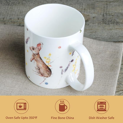 Maison d' Hermine Coffee Mug with Handles Tea Cups (15 Ounce, Pack of 1) | Fine Bone China Coffee Mugs for Hot Beverages Cappuccino Latte Home Restaurant Hotel Spring Summer -Easter Zest - Rabbits