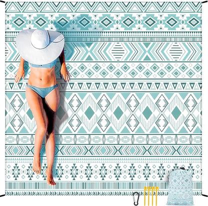 WIWIGO Beach Blanket Waterproof Sandproof Beach Mat 79" X 83"/10'x9'for 2-8 Adults Quick Drying Outdoor Picnic Mat Beach Accessories for Travel, Camping, Hiking