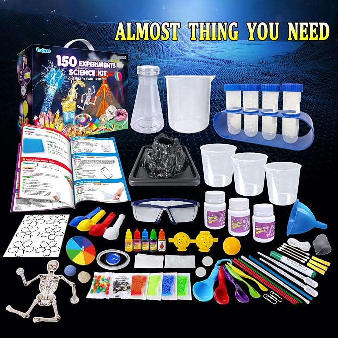 PATIFEED 150 Experiments Science Kit for Kids, Chemistry Set, Scientific Christmas Birthday Toys Gifts Ideas for Boys Girls, Break Geodes, Volcano,S.T.E.M Learning Projects