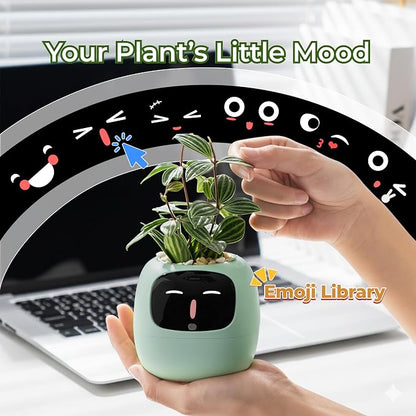 PLANTSIO Smart pet Planter Robot Guidance on Plant Care with Emojis, Adorable Plant Companion with Rich Gesture Interaction, Neat Desk Setup Gift (Green)