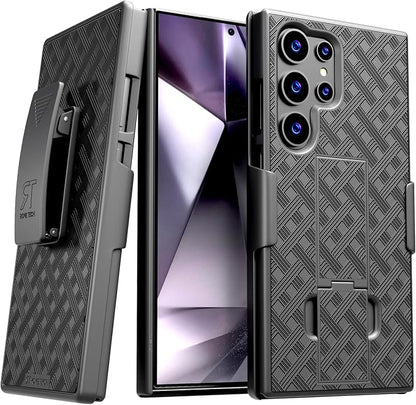 Designed for Samsung Galaxy S24 Ultra Case with Belt Clip Holster | Rugged Holster & Protective Phone Case Combo with Anti-Slip Texture - Black