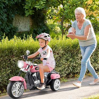 Costzon Kids Motorcycle, 6V Battery Powered Ride on Chopper Motorcycle w/Horn, Headlight, 3-Wheel Stable Ride on Toys, Electric Toddler Motorcycle for Kids, Gift for Boys Girls (Laser Pink)