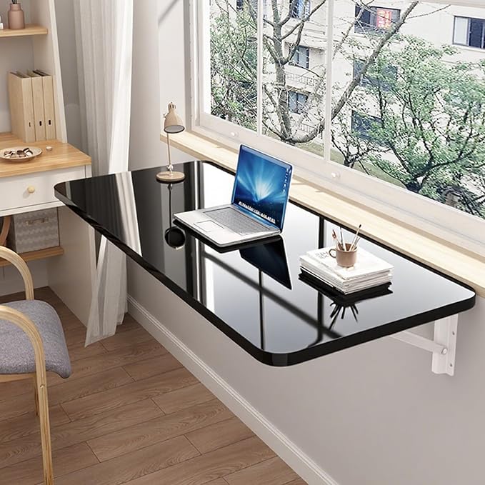 Laundry Table for Folding Clothes,Wall Mounted Folding Desk,Wall Table Fold Down,Floating Wall Desks for Small Spaces,Home Office Study Work Bench, Kitchen(Black 31.5×19.7inch