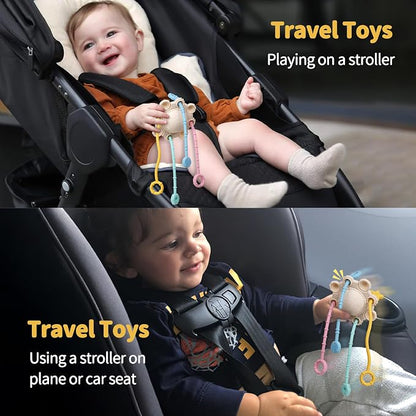Montessori Pull String Toy Silicone Travel Toy | Food Grade Silicone Early Development Toy, Fine Motor Skills Sensory Toys, Montesorri Gifts (Cream Color)