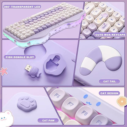 YUNZII C75 Cute 75% Wireless Mechanical Keyboard (Purple, Candy Switch) | Creamy Cake Keyboard, BT5.0/2.4G/USB-C, Hot-Swap, NKRO, PBT MOA Keycaps,5500mAh RGB Gasket Mount for Mac/Win/Gaming/Office