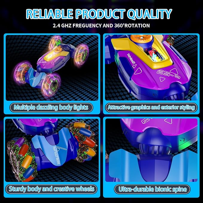 Gesture Sensing RC Stunt Car,Remote Control Car Toys for Ages 5-7-13,with Lights Music Spray,4WD 360° Spins All Terrains Kids Toys RC Cars,3-6 Year Old Boy Birthday Gift & 3-12 Best Gift for Kids