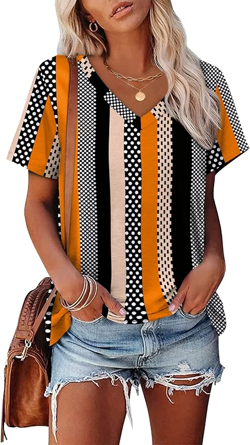 Alaroo Womens Summer Tops 2026 V Neck Short Sleeve Shirts Trendy Dressy Casual Vacation Outfits Printed