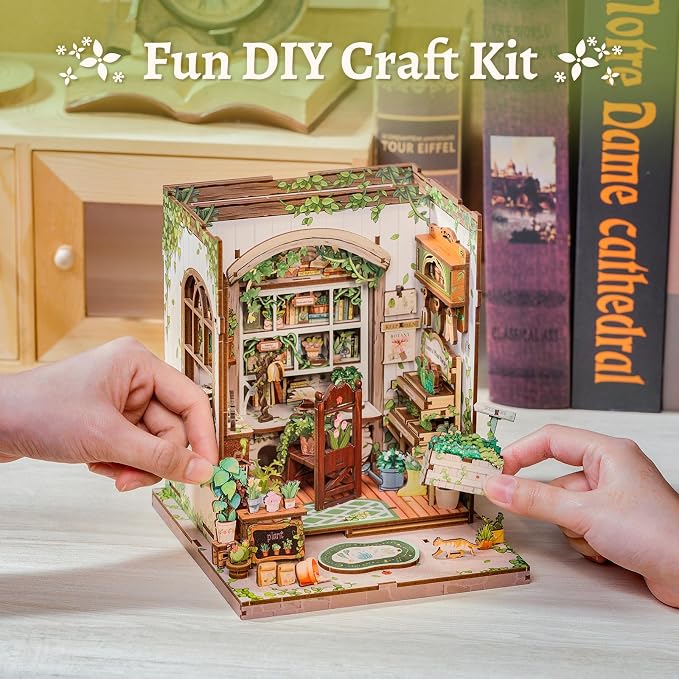 CUTEBEE Book Nook Kit - DIY Miniature House Dollhouse Kit for Adults and Teens, Booknook Tiny House Bookshelf 3D Wooden Puzzle, Gifts for Family (Green Life Bookshop)