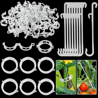 250 Pcs Tomato Clips, Plant Support Clips and J Tomato Hooks, Plastic Trellis Clip Vegetable Cages Vine Garden Clip for Tomatoes Cucumber Grape Melon, Makes Plants Grow Upright or Prevent Falling Off