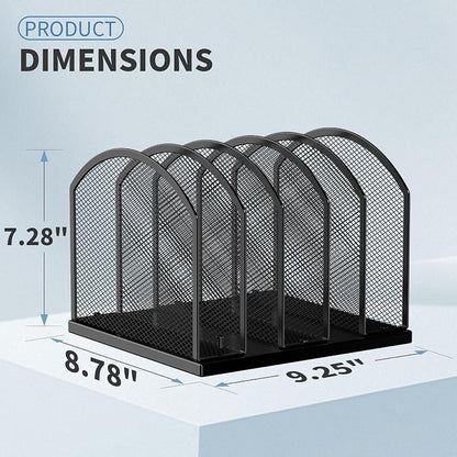 2 Pack Gawerk 5-Section Vertical Desktop Organizer, 5-Section Mesh File Folder Stand Sorter for Office Home Classroom Organization, Black
