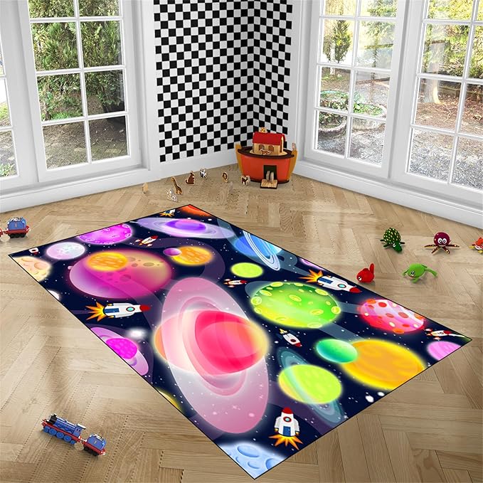 Solar System Rug - Space Rug Galaxy Area Rugs for Kids Bedroom Kids Play Rug Outer Space Carpet Space Rug for Boys Room Planet Carpet for Kids Space Themed Bedroom Decor,3'×4'