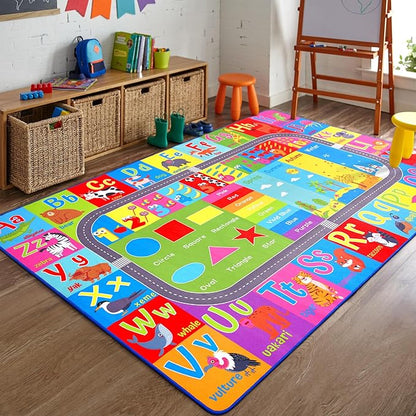 HOMORE Kids Educational Rug, 7x10 Kids Collection Area Rug for Learning Alphabet, Numbers, Colors, Season and Animal Words, Playmat for Classroom Playroom
