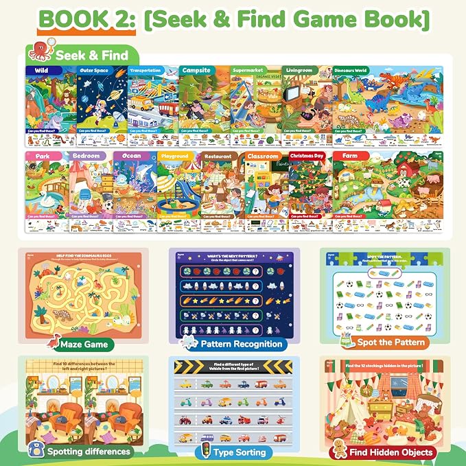 JoyCat Preschool Learning Activities Set (2-Pack) – Seek & Find Game Books and Letters Numbers Handwriting Practice Tracing Workbooks for Toddlers & Kids, Birthday Gifts for Girls and Boys Ages 3-5
