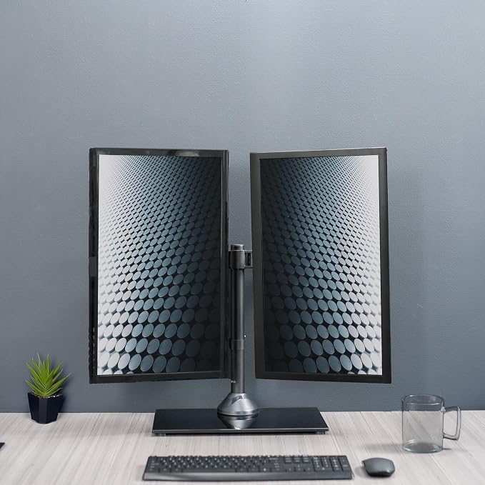 VIVO Freestanding Dual Monitor Stand with Sleek Glass Base and Adjustable Arms, Mounts 2 Screens up to 32 inch and 22 lbs Each, Black, STAND-V002FG | Articulating, Freestanding Adjustable Monitor Arm, Black with Glass Base, Computer Stand for 2 Monitor...