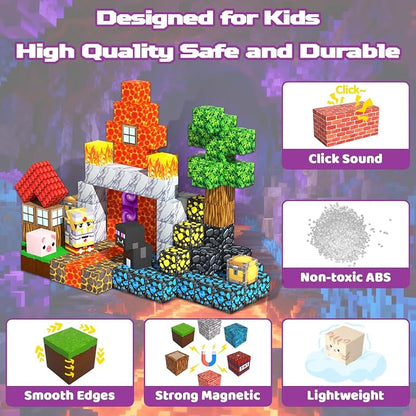 Magnetic Blocks, 48PCS Magnetic Tiles Building Blocks, Magnet Cubes STEM Sensory Game Toys Christmas Birthday Gifts for Kids Girls Boys Age 3+ (Forest Lava)