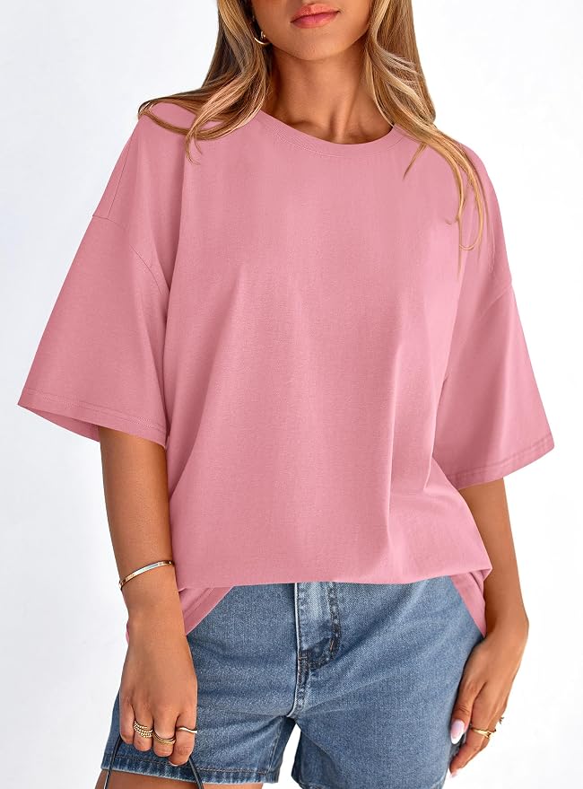 PRETTYGARDEN Womens 2026 Spring Going Out Tops Casual Short Sleeve Crewneck Loose Fit Basic Oversized T Shirts Summer Outfits
