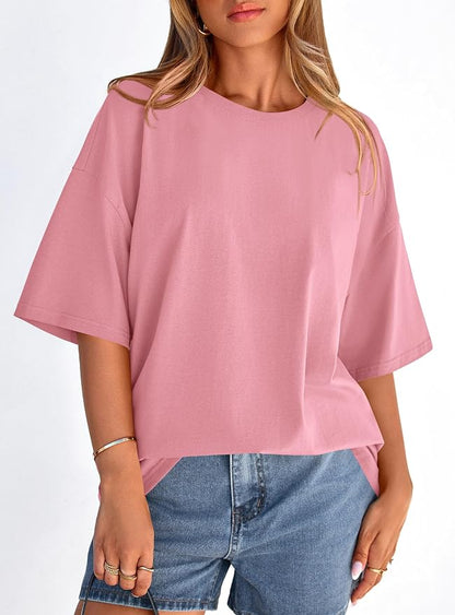 PRETTYGARDEN Womens 2026 Spring Going Out Tops Casual Short Sleeve Crewneck Loose Fit Basic Oversized T Shirts Summer Outfits