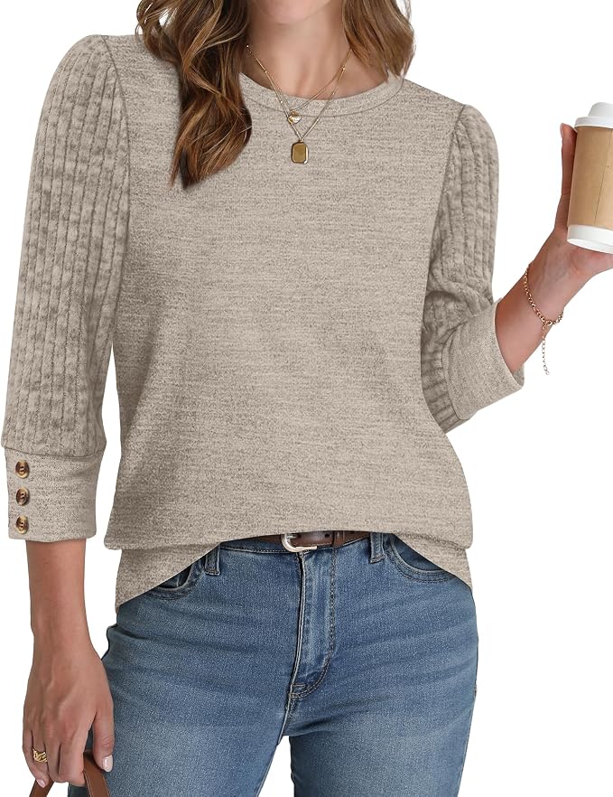 WIHOLL 3/4 Length Sleeve Womens Tops Sweaters Shirts Lightweight Spring Outfits 2026 Winter Clothing S-2XL