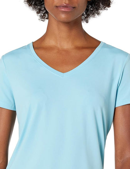 Amazon Essentials Women's Active Quick Dry Tech Stretch Short-Sleeve V-Neck T-Shirt (Available in Plus Size), Pack of 2
