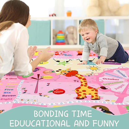 Kids Rug 5x7 Pink Rugs for Girls Bedroom Playroom Child Play Mat Educational and Fun Baby Care Rugs,Learning Rug with ABC Alphabets Animals Shapes No-Slip Carpets for Children Toddler Washable