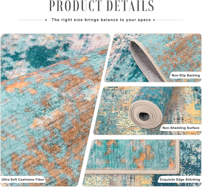 10x14 Area Rug Living Room Rug: Washable Modern Abstract Soft Thin Rug Indoor Floor No Slip Carpet for Bedroom Dining Room Farmhouse Nursery Home Office - Rosy Haze