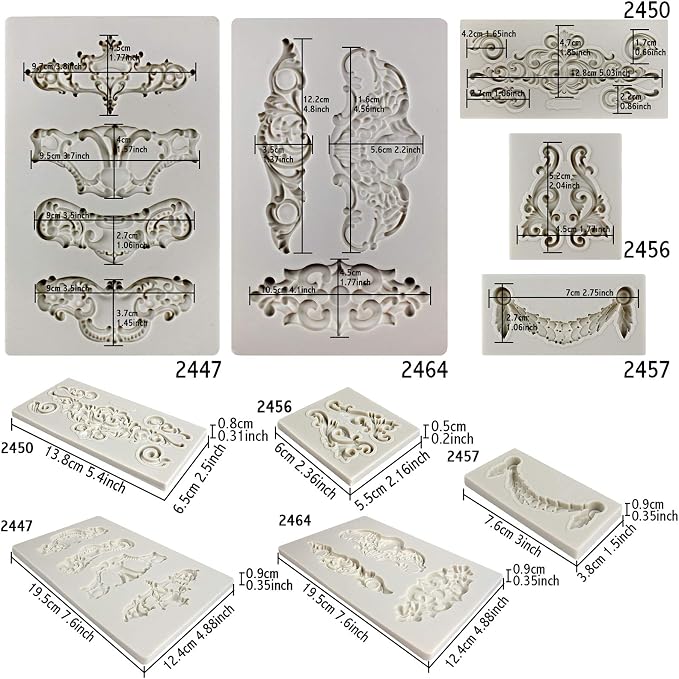 Crown Baroque Style Ornament Silicone Molds 5-count Art Decor Filigree Scrollworks