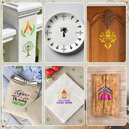 72 PCS 3x3 Inch Religion Christian Stencils for Painting - Religious Jesus Christ Cross Angels God Reusable Painting Templates on Wood, Glass, Fabric, Window Door Decor DIY Decoration