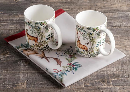 Maison d' Hermine Coffee Mug with Handles Tea Cups (15 Ounce, Pack of 2) | Fine Bone China Coffee Mugs for Hot Beverages Cappuccino Latte Home Restaurant Hotel Spring Summer -Holly Time