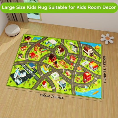 Kids Rugs Traffic Road Carpet for Car City Map Play Rug 3.3'×5' for Playroom Educational Mat Area Rug, Kid Playtime Collection Toddler Car Track Rug Cute Cartoon (City Road A, 39.4×59 in)