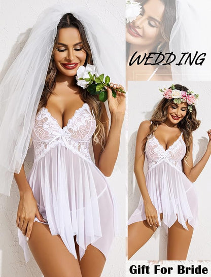Avidlove Lingerie for Women Lace Babydoll Sleepwear Boudoir Outfits Plus Size Langeray XS-5XL