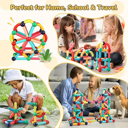 Paaxido 64PCS Magnetic Building Blocks - Montessori Sensory Toys with Stronger Magnets, STEM Learning Toys for Kids, Creative Construction DIY Kit Gift for Boys & Girls