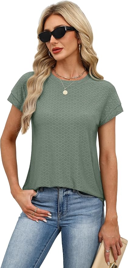 Alaroo Womens Summer Tops Short Sleeve Shirts Crew Neck Tshirt Cute Trendy Tunic Blouses (S-3XL)