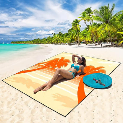 WIWIGO Beach Blanket Waterproof Sandproof Beach Mat 79" X 83"/10'x9'for 2-8 Adults Quick Drying Outdoor Picnic Mat Beach Accessories for Travel, Camping, Hiking