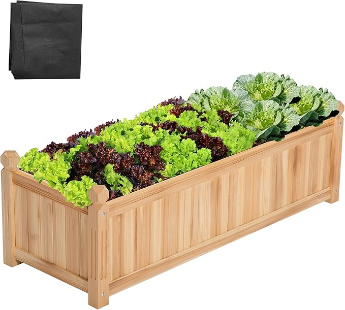 VIVOSUN 3.6 x 1.3Ft Wooden Raised Garden Bed, 43.5 x 16 x 14 Inches, Outdoor Wood Planter Box with Screwdriver and a Liner for Garden, Patio, Balcony, Backyard and Outdoors