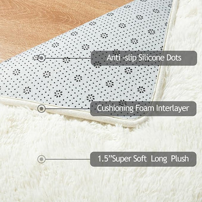 Softlife Rug for Living Room 6x9 Feet Area Rug for Bedroom Super Soft Shaggy Rugs for Kids Room Fluffy Fuzzy Carpets Long Plush Bedside Rug Nursery Christmas Home Decor for Boys Girls, Creamy White