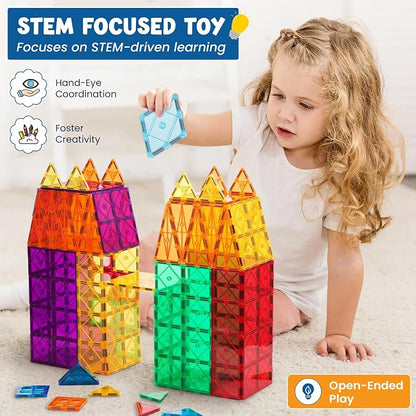 100 Pc Magnetic Tiles Magnetic Building Blocks Set for Kids Educational Magnet Tiles for Kids