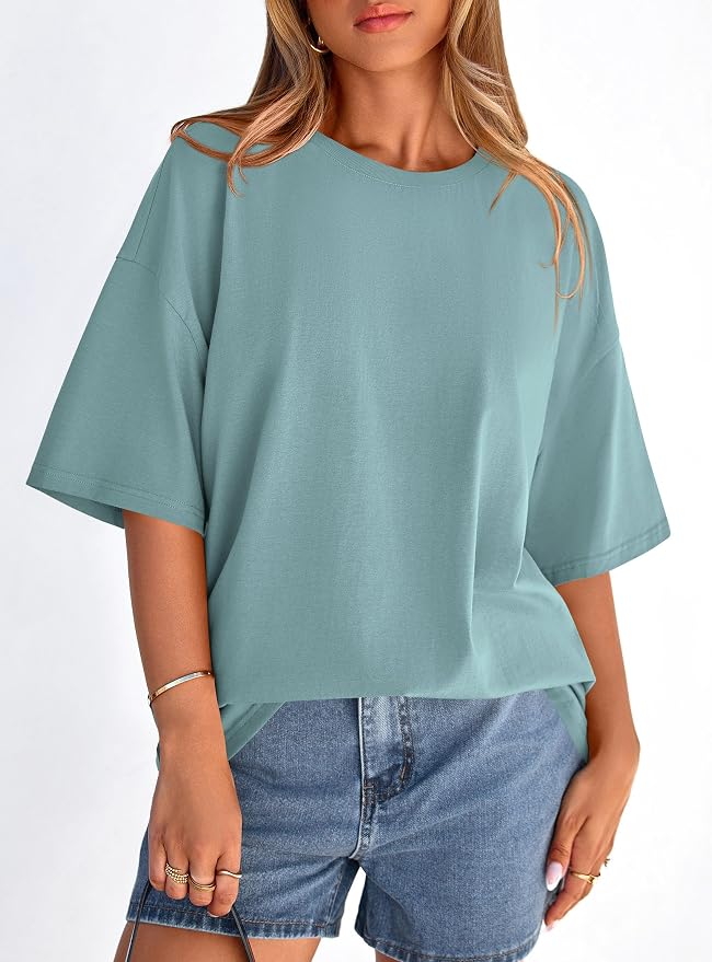 PRETTYGARDEN Womens 2026 Spring Going Out Tops Casual Short Sleeve Crewneck Loose Fit Basic Oversized T Shirts Summer Outfits