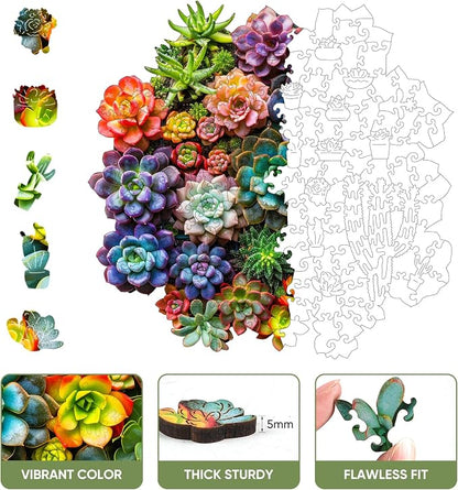 Mys Aurora Succulent Wooden Puzzles for Adults, 500 Piece Unique Shaped Wood Jigsaw Puzzles for Adults and Kids, Fun Challenging Puzzles Family Game Gift, Medium 16.9'' x 16.5''