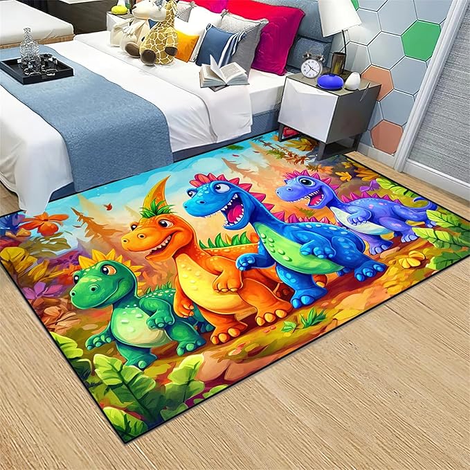 Dinosaur Rug for Boys Room - Colorful Cute Dino Rug for Room Kids Carpet for Bedroom Boys Bedroom Rug Cartoon Dinosaur Rug Cute Dinosaur Rugs for Boys Bedroom,2'5''×4'