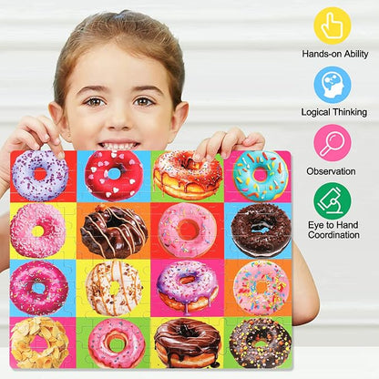 LELEMON Puzzles for Kids Ages 4-8 Donuts Jigsaw Puzzle for Kids Boys Girls Doughnut Puzzls Children Learning Educational Puzzes Portable Box Pack Toys