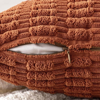 MIULEE Fall Pack of 2 Dark Rust Corduroy Decorative Euro Sham Pillow Covers 24x24 Inch Soft Boho Striped Throw Pillow Covers Modern Farmhouse Home Decor for Sofa Living Room Couch Bed