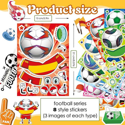 24 Sheets Soccer Stickers for Kids, Make a Face Stickers, Make Your Own Sticker, Goodie Bag Stuffers, Football Gifts, Soccer Party Favors, Classroom Teacher Reward Educational Toy Art Craft