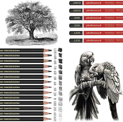 Heshengping Drawing Pencils Sketch Pencil Art Supplies Set for Adults beginners Professional Sketching Art Graphite Charcoal Blending Stump Pencils kit