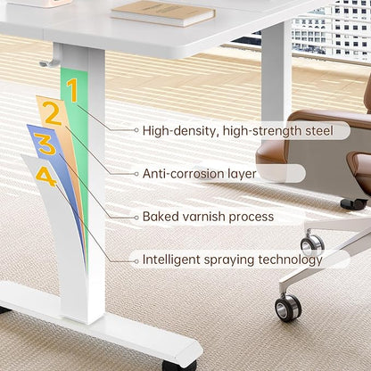 Veken Standing Desk, White, 55×23.6 Inch | Height Adjustable Sit Stand Up Computer Tables for Home Office, Study , Writing, Suit students, employees and group work