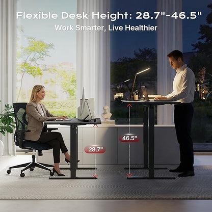 Huuger Electric Standing Desk with Power Outlets and USB-C Port, 55 X 24 Inch Height Adjustable Desk, Sit Stand Desk for Home Office, Computer & Gaming Desk with 4 Presets, Carbon Black