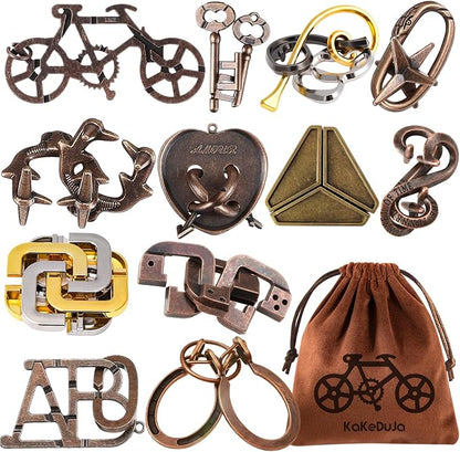 12 PCS Brain Teaser Puzzles Disentanglement Puzzles Metal Puzzle Logic Metal Puzzle for Adult Lock Puzzles Gift for Adults Teenagers