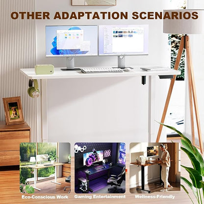 Veken Standing Desk, White, 55×23.6 Inch | Height Adjustable Sit Stand Up Computer Tables for Home Office, Study , Writing, Suit students, employees and group work