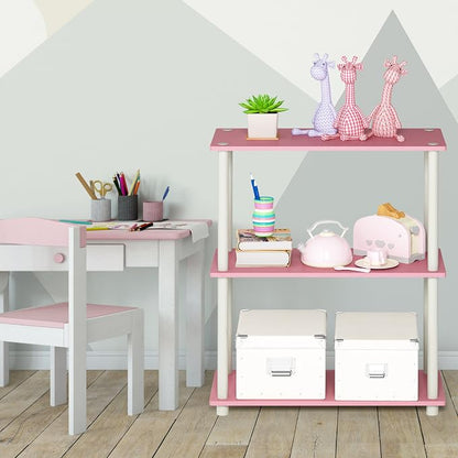 Furinno TURN-N-TUBE Storage Shelves, 3-Tier Book Shelf, Corner Shelf, Toolless Open Shelves, for Organization and Storage, Living Room, Garage, Home Office, Pink