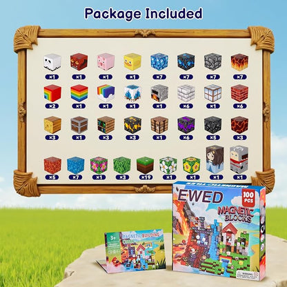100PCS Magnetic Blocks, Magnetic Building Blocks Cubes Tiles, STEM Educational Stacking Magnets School Game Toys for Kid Ages 3 4 5 6 7 8 9 10 11 Birthday Party Supplies Gifts for Boys and Girls